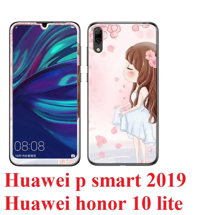 

Huawei enjoy 9 case silicon luxury soft silicon with Color tempered glass film case for huawei y7 pro 2019 cover case fundas
