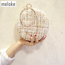 Meloke стиль шерстяной Круглый клатч Сумки Роскошные Алмазные ручки сумки для свадебного ужина с цепочкой вечерние сумки