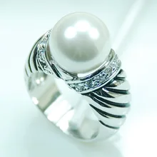 F709 blanco Perla Mujeres de La Moda 925 Anillo de Plata Tamaño 6 7 8 9 10
