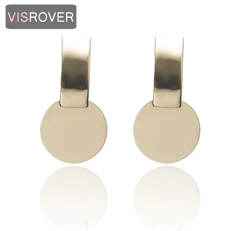 

VISROVER Fashion smooth Geometric round Gold/silver circle sheet metal simple temperament retro Stud Earring gift for girl