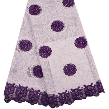 

5 Yards/Lot Purple High Class Nigerian Wedding African Lace Fabric Most Popular Guipure Cord Lace Fabric For Wedding Dress 1363