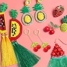 Lalynnlys Cute Cherry Watermelon Pineapple Drop Earrings New Fashion Rhinestone Fruit Dangle Earrings Ear Accessories Hot E60491