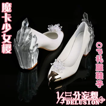 

Cardcaptor Sakura Clear Card Sakura Kinomoto op White Dress Crystal Shoes Cosplay Fairy Chunky Heels High-heeled Shoes Free Ship