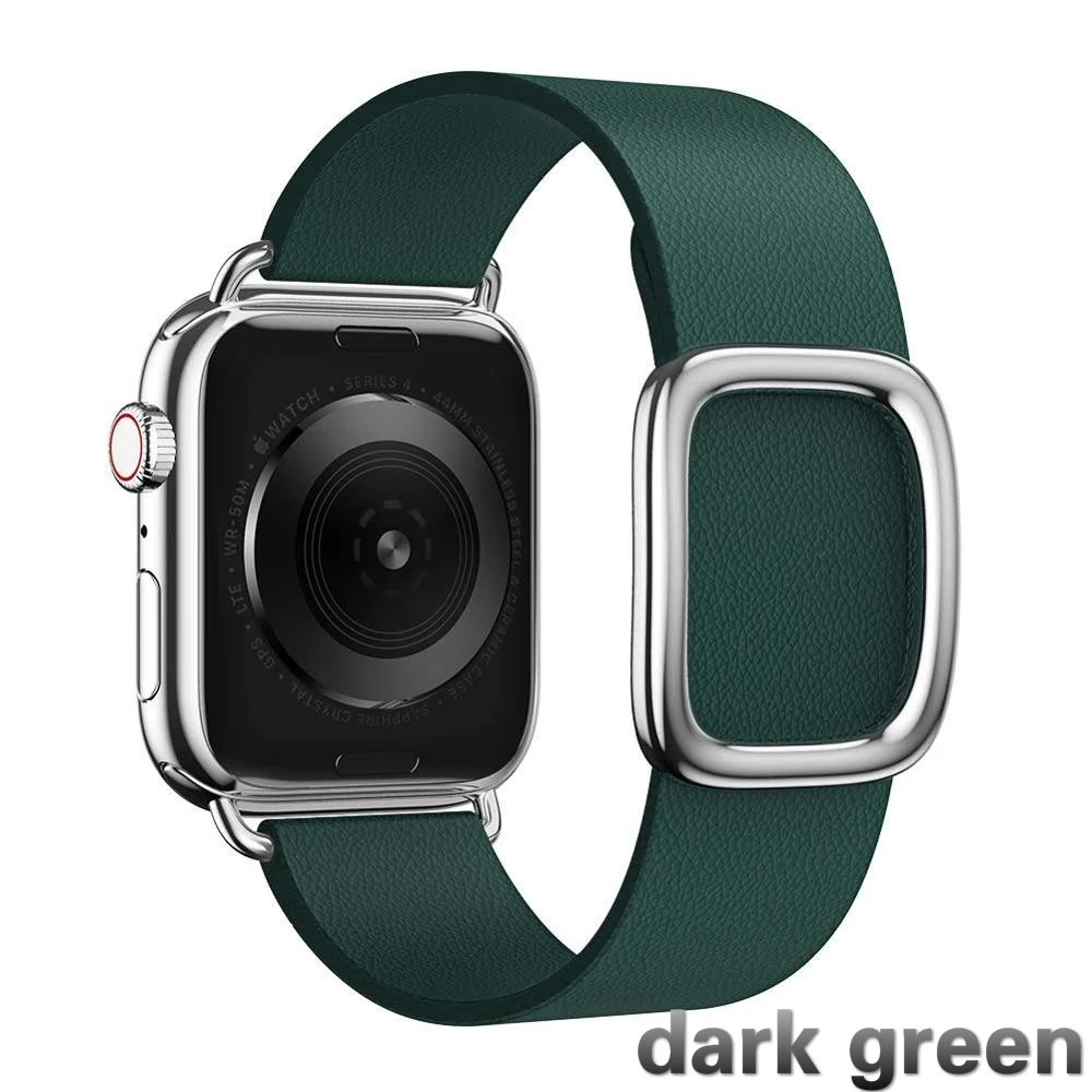 Из натуральной кожи петлевой ремень для apple watch группа 44 мм 40 мм, 42 мм, 38 мм, ремешок для наручных часов iwatch, версия 4/3/2/1 Часы браслет аксессуары - Цвет ремешка: dark green