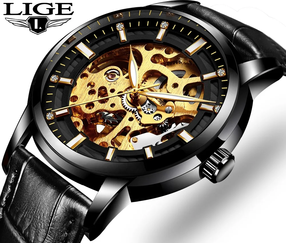 

2017 LIGE Watches men full steel Skeleton Automatic mechanical watch luxury brand LIGE waterproof business dress wristwatch