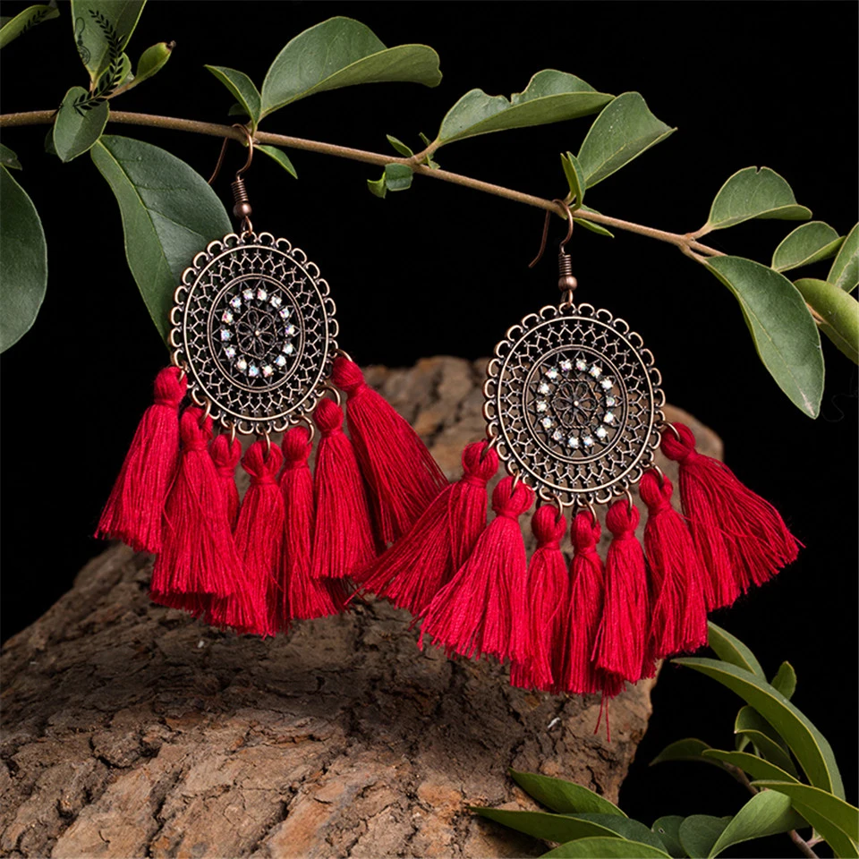 

Exaggerate big sun flower dream catcher long tassel pendant earrings for women jewelery Vintage female pendants earring earings
