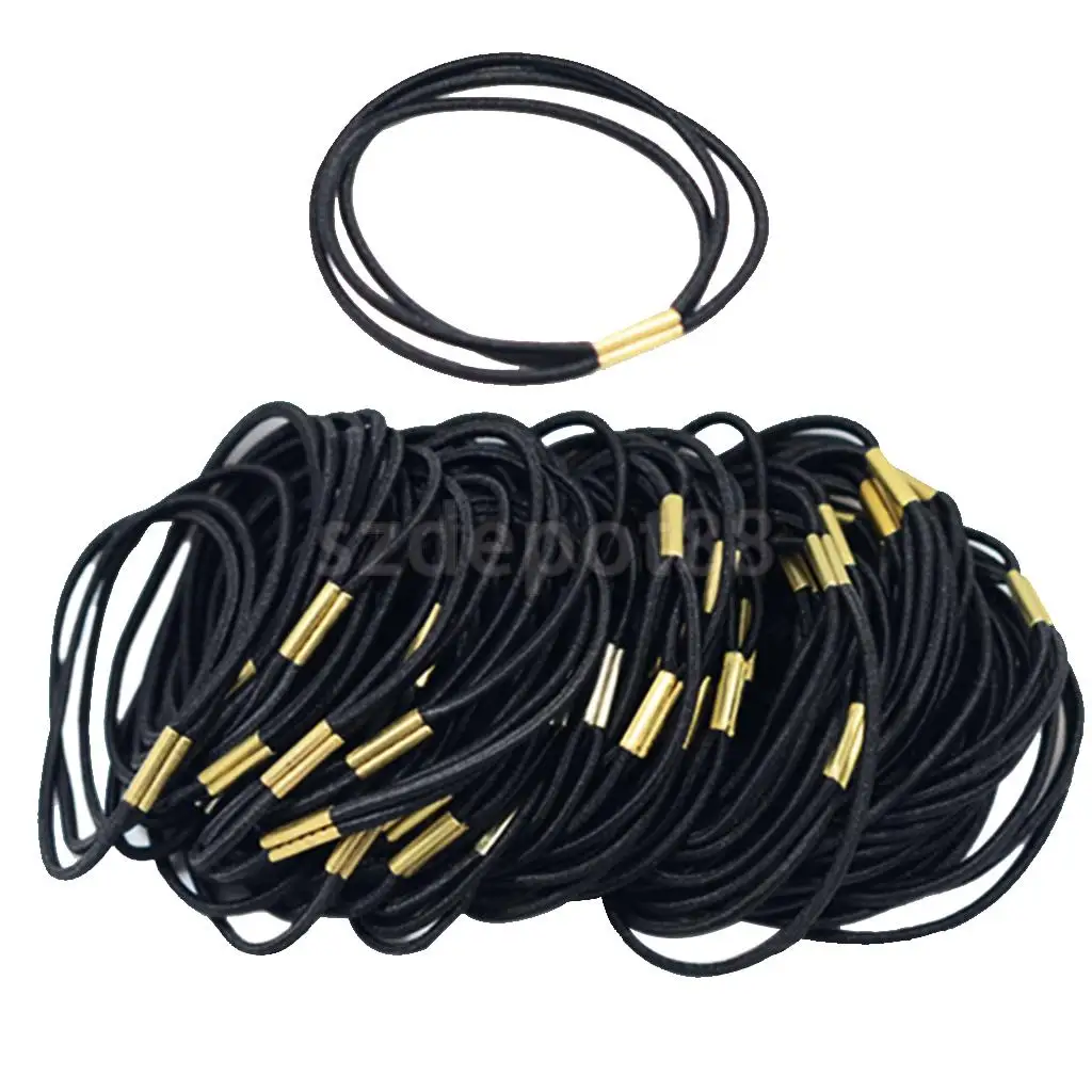 50pcs Black Round Elastic Band Stretch Rope Bungee Cord DIY Hair