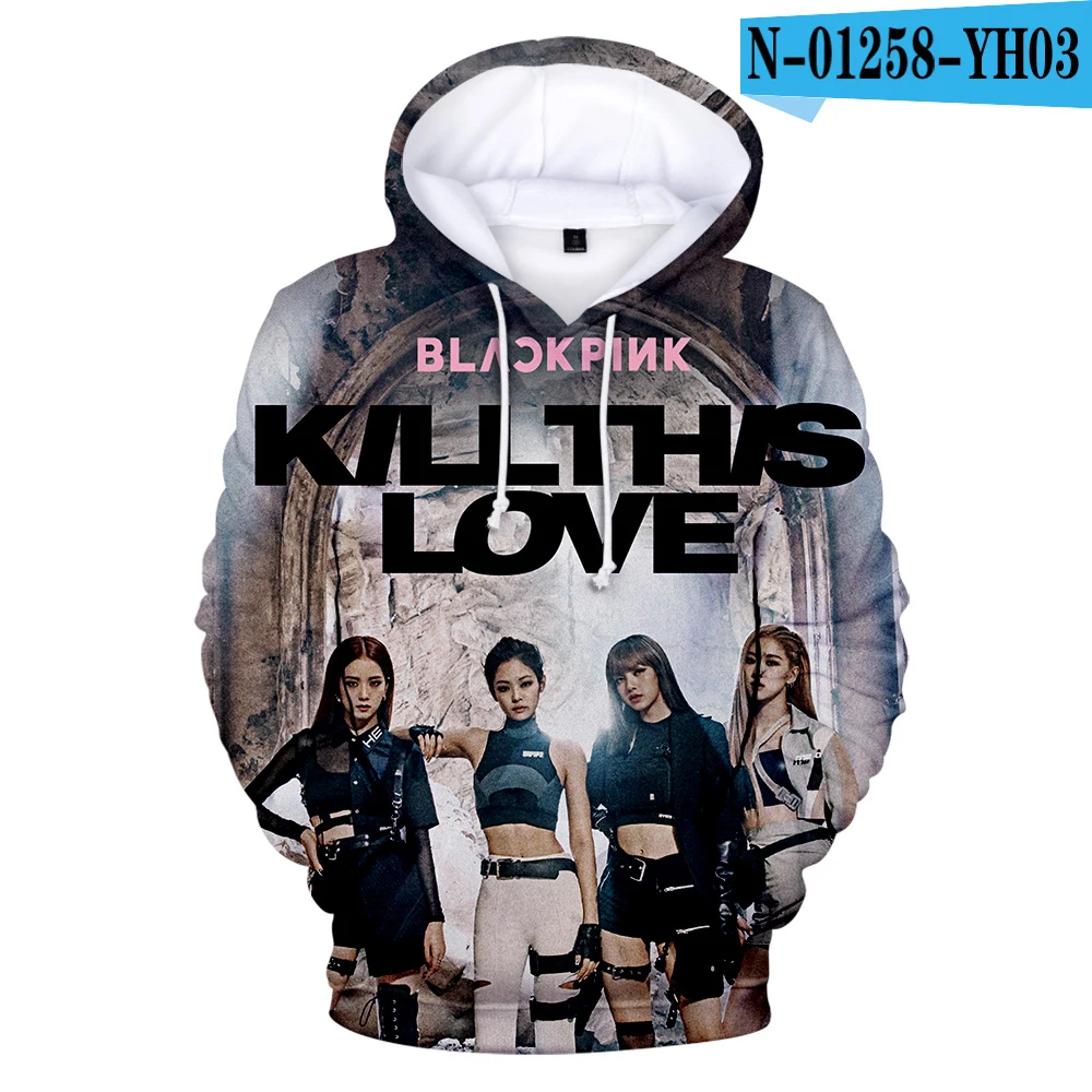 Черный Розовый Kill This Love толстовки с 3D принтом для женщин/мужчин k-pop толстовки с длинными рукавами и капюшоном горячая Распродажа уличная одежда - Цвет: Черный