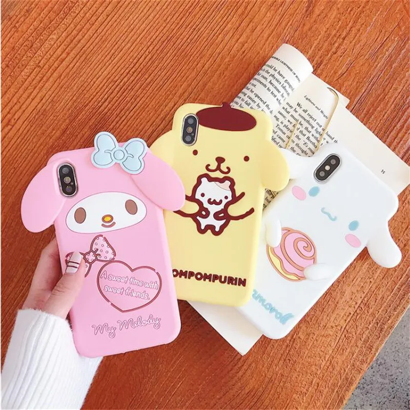 

Mouplayca Case for iPhone 6 6s 7 8 plus X Xs Max XR Phone Case Lovely sanrio Cinnamoroll 3D Melody soft silicone Back Cover