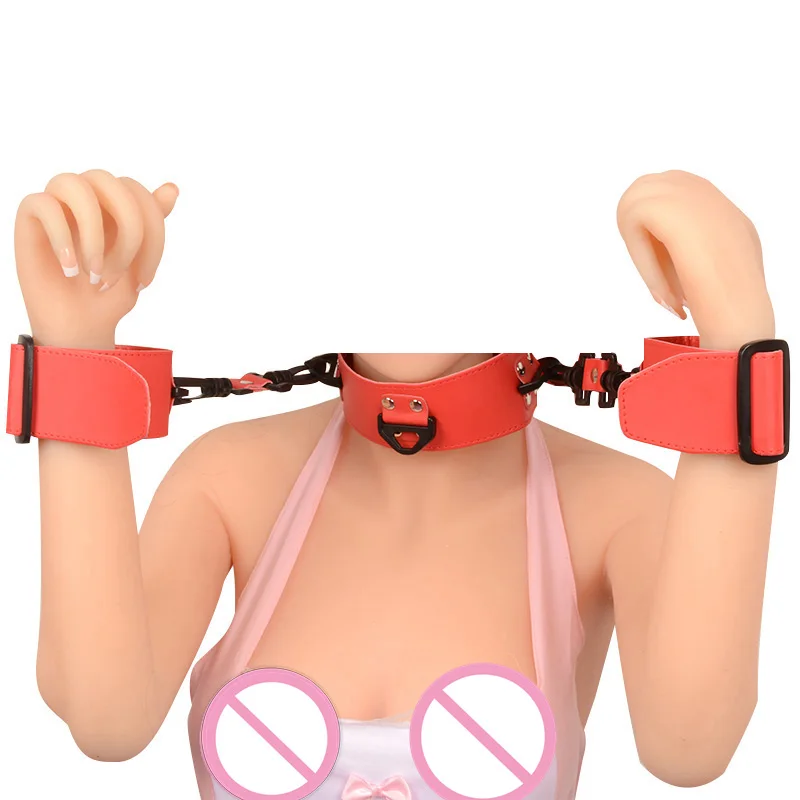 Sex Toys Leather Neck Strap Tied Hands Fun Binding Handcuffs Red Leather BDSM Sex Toy  Handcu Bondage Sex Product