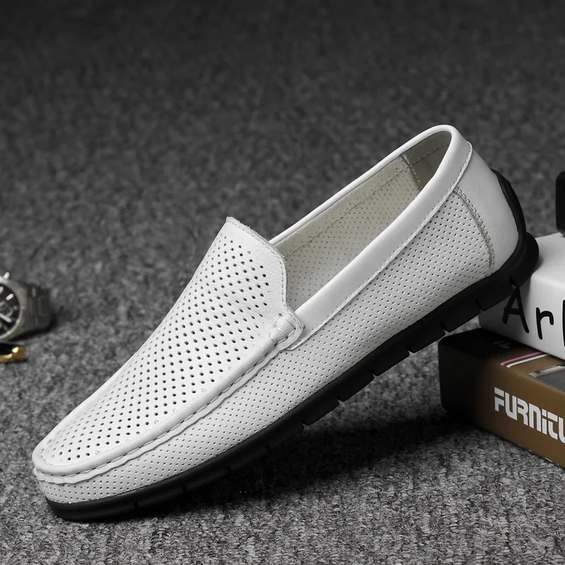 Plana Grande Couro 36 New Ar Homens Para Tamanho Ao 2018 Black Sapatos Caminhada Backcamel Casuais Mocassins white Mens Livre 47 De aPT0O