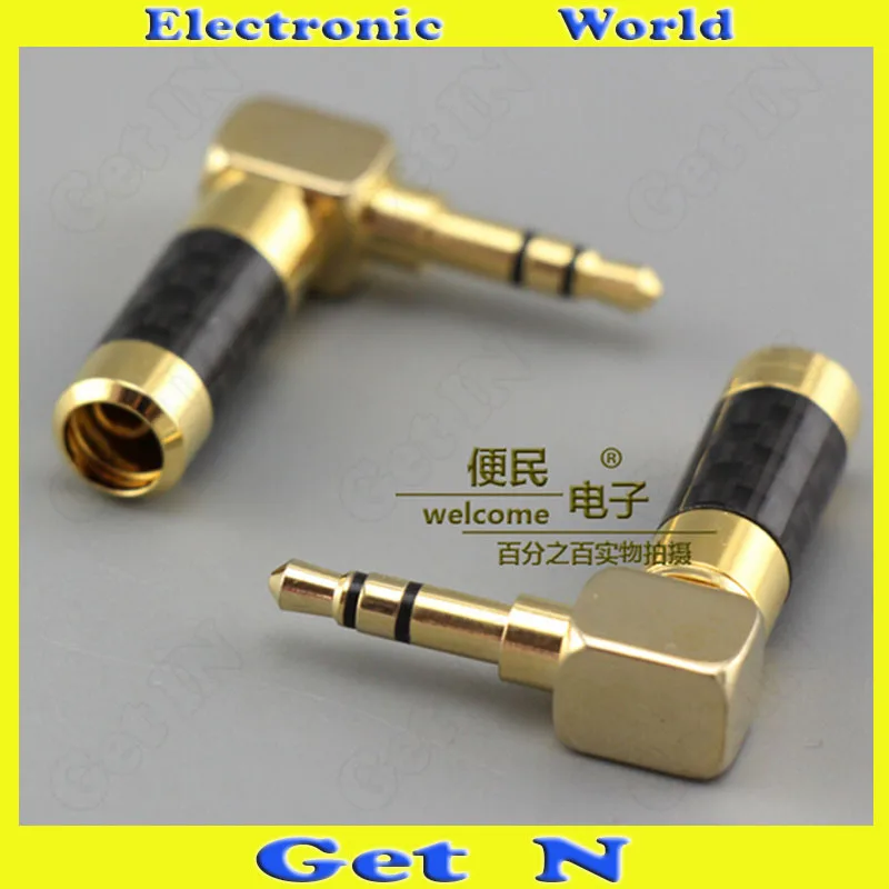 20pcs Gold Plated Carbon Fiber 3 5mm Stereo Welding Headphone Connectors 3 Pole Small 3 Core Headphone Plug L Shape