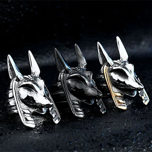 

2018 Fashion Style Antique Style Stainless Steel Egypt Myth God Anubis Stainless Steel Punk Men Ring