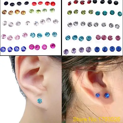 20 Pairs женская 5 мм Candy Color Crystal Allergy Free Уха Коты Серьги 4T7C|stud earrings|ear stud earringsallergy free |