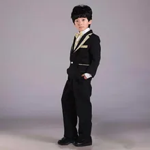 Новейший дизайн года, Новое поступление, черный костюм с двумя пуговицами и отворотом, детские костюмы, модный красивый(куртка+ штаны+ жилет+ галстук