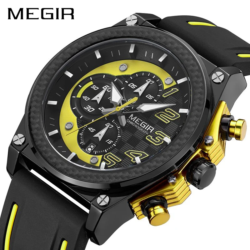 MEGIR Quartz Men Sport Watch Big Dials Silicone Strap Army Military Watches Clock Men Chronograph W