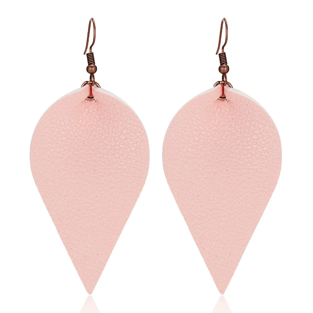 Модный розовый цвет PU кожа длинные в форме слезы Эффектные серьги для модных ювелирных изделий женский Капля воды серьги из кожи
