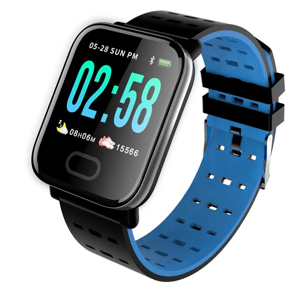 Умный Браслет A6, измерение кровяного давления, цветной экран, фитнес-трекер, часы IP67, водонепроницаемый монитор сердечного ритма, Smartband - Цвет: Синий