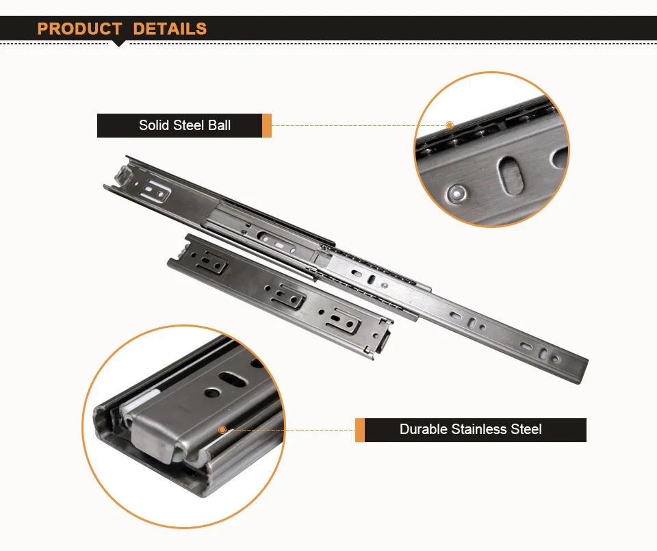 2 шт.(1 пара) ящик из нержавеющей стали слайд 45 мм Ширина шаровой подшипник скольжения 10/12/14/16/18/20/22/24 дюймов Полностью выдвижной ящик слайд