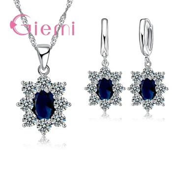 

New Fashion Silever Shiny Crystal Gifts Suit For Women Girls Pendant Necklace Hoop Earrings Jewelry Sets Bijoux