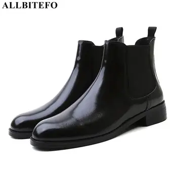 

ALLBITEFO new winter women boots genuine leather low-heeled comfortable ankle boots for women leather boots large size:34-42