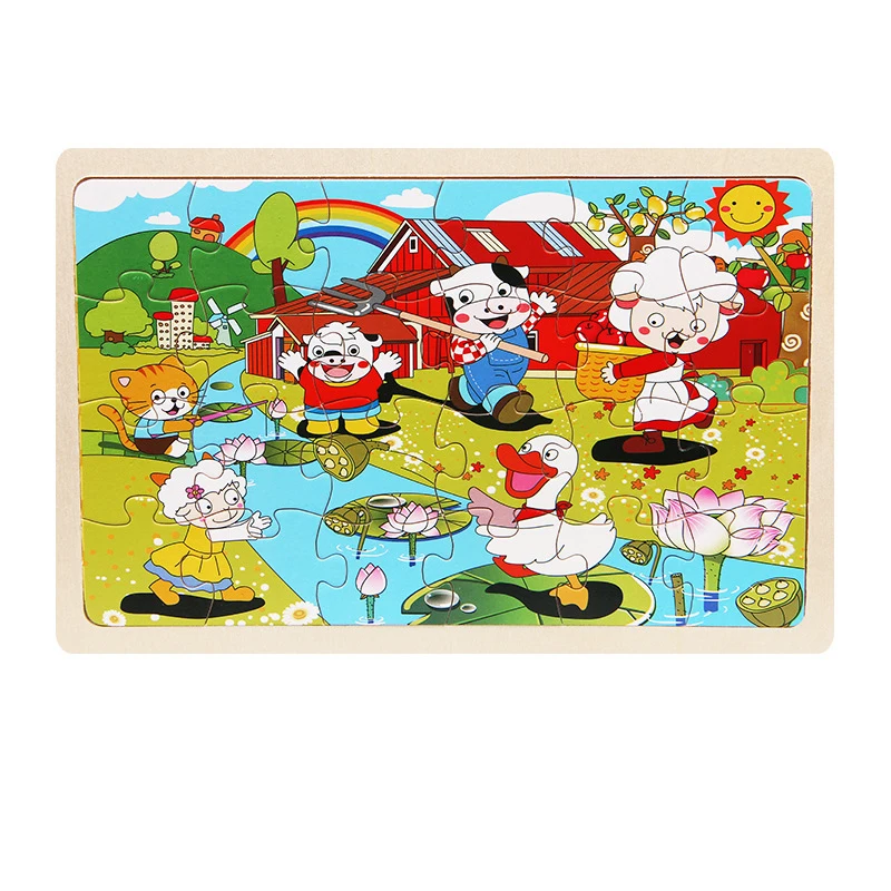 New Style Baby Toys 24Pcs Cartoon Animal Jigsaw Puzzle Happy Farm Photo Wooden Toys Kids Educational Learning Gift Yugioh