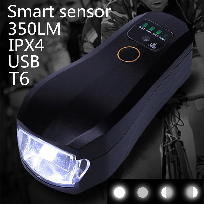 Bike Bicycle Light Lamp Ipx4 Waterproof USB Rechargeable Induction Headlight Cycling Safety Light Bike Accessories A1