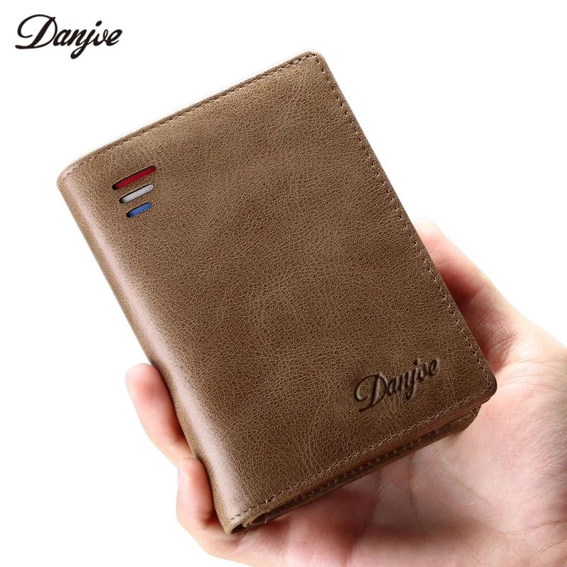 

DANJUE Men Wallets Genuine Leather Male Purse Multi-Functional Zipper Coin Pocket Real Cowhide Wallet Men Vintage Card Holder