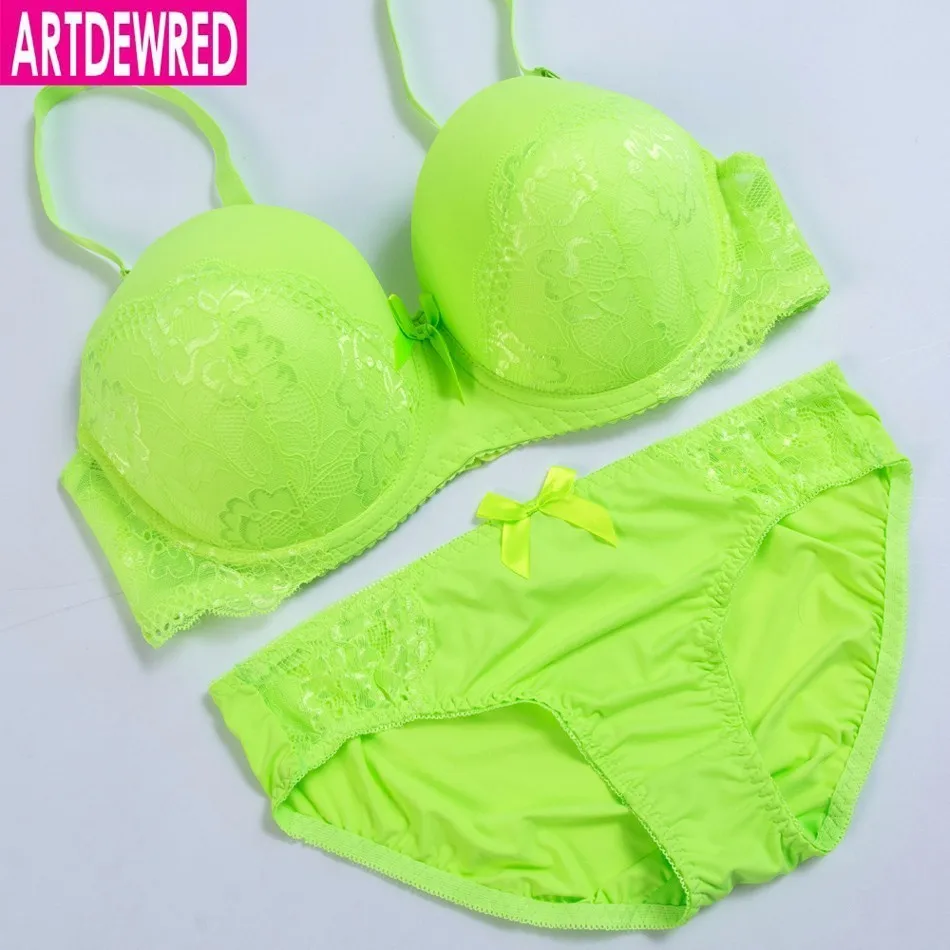 ARTDEWRED New Woman Plus Size Bra Set Push Up Sexy Lace Large Size Bras For Women Underwear Deep V Luxury Brassiere Sets 34-42DE french knickers set Bra & Brief Sets