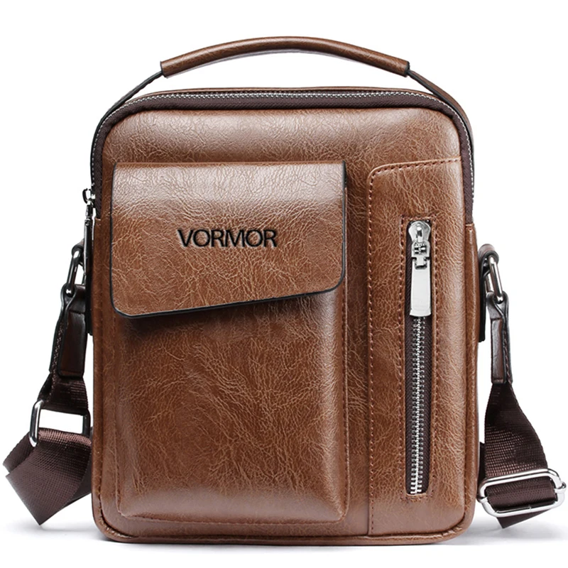 VORMOR Vintage Men Shoulder Bag Brand Leather Messenger Bag With Front