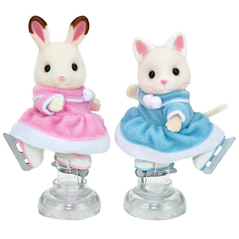 Sylvanian Families Кукольный Домик Друзей Катание на коньках Комплект Кролик и Кот 2 игрушки Фигурки девочек подарок 52588