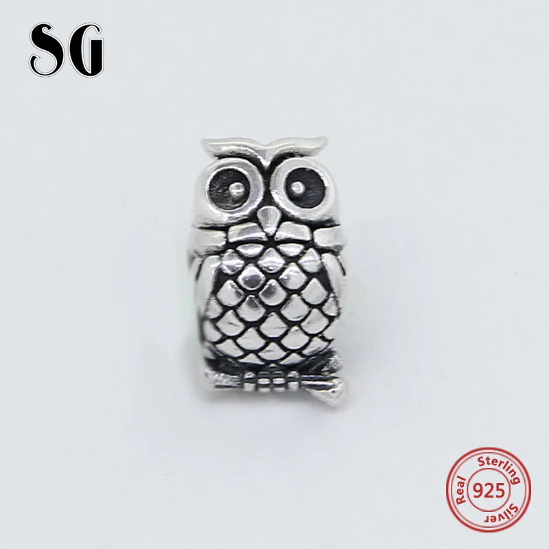 Hot sale Fit Authentic sterling Silver 925 Bracelet Original European beads Bracelet Antique Owl animal charms diy Jewelry Gift