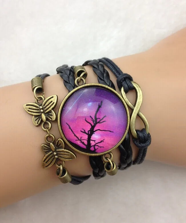 

1pcs Multilayer Braided Bracelet Bangles Milky Way Galaxy Glass Cabochon Infinity Charms Wristband Cuff Leather Bracelet 3930