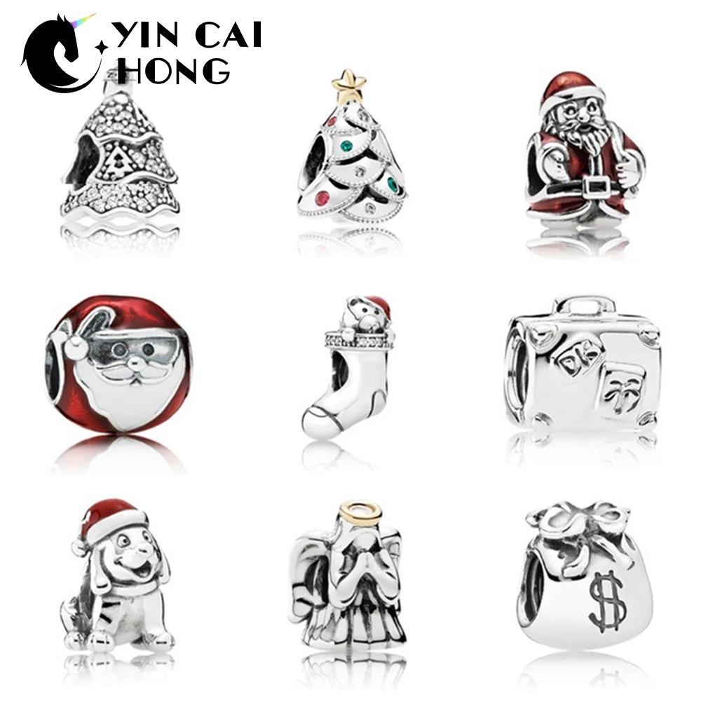 

YCH 100% 925 Sterling Silver Crystal Christmas Day Tree Snowflake beads charm Pendant Charms Fit DIY Bracelets Gift bracelet