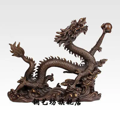 ZSR 16&quot Chinese Pure Bronze Animals Sculpture Wealth Myth Dragon Hold Pearl Statue Healing Medicine Decoration 100% Brass | Дом и сад