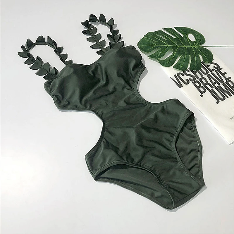 

Swimsuit green Women 2019 Summer One Pieces Swimwear Bathing Suit Tankini Backless Mujer maillot de bain Femme Backless Bodysuit