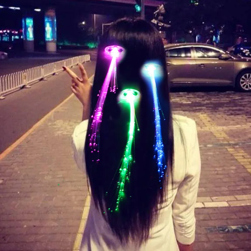 48pcs/lot 35cm LED Colorful Glowing In the Dark Flash Braid Hair Extension Hairpins Shine Light UP Extensions Decors Favors | Дом и сад