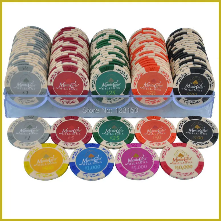 

PK-8001-100pcsT 100pcs/pack with clear Tray, Clay 14g Poker Chips with metal inside for weight