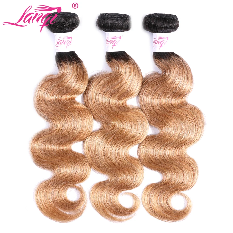 

LanQi Ombre Human Hair Weave 3 Bundles Deal Professional 1B/27 Two Tone Blonde Brazilian Body Wave Hair Non Remy Hair Extensions