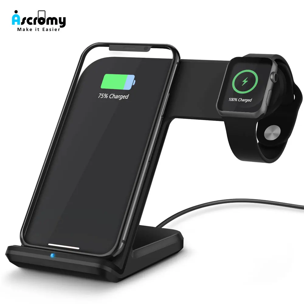 

Ascromy For iPhone X and Apple Watch Wireless Charger Dock Station For iwatch 3 2 iPhone XS Max XR 8 Plus X S 11 Pro Induction Charging