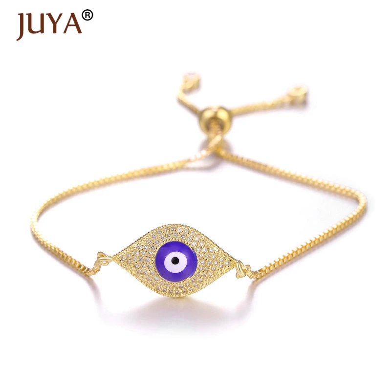 Juya pulseras mujer moda Роскошный AAA циркон горный хрусталь синий турецкий браслет evil Eye греческий глаз Шарм цепочка браслет на запястье