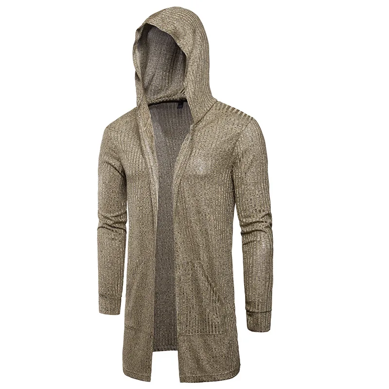 Autumn Men Hooded Cardigan Sweater Casual Long Knit Outwear Stylish Full Sleeve Tops