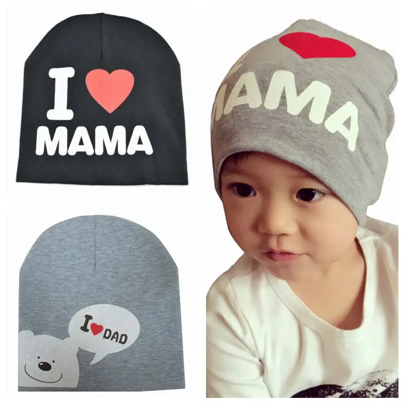

Spring Autumn I Love Dad Mom Print Hat Newborn Crochet Baby Hats Infant Girl Boy Cap Children Cotton Knitted Beanie