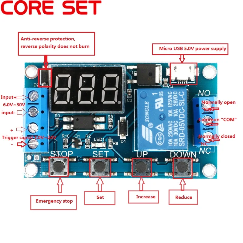 DC 6-30 в 1 канал 5 в светодиодный дисплей автоматический таймер задержки цикла реле управления Вкл/Выкл переключатель задержки синхронизации 999 минут