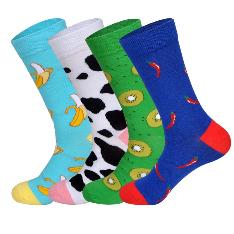 LIONZONE/4 пар/лот, новинка,, мужские носки, полярный медведь, клоун, корова, тукан, цветная капуста, яйцо, мороженое, счастливые носки - Цвет: C8