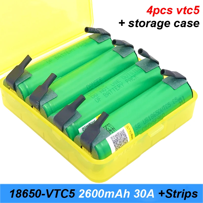 

4PCS Us18650VTC5+thick welded strips 2600mAh Rechargeable Battery 30Amp discharge for E-cigarette/toys tools flashlight battery