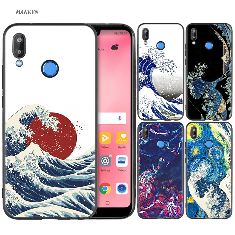 

Silicone Case Cover for Huawei P20 P10 P9 P8 Lite Pro 2017 P Smart+ 2019 Nova 3i 3E Phone Cases Wave Art Japanese Green Illust