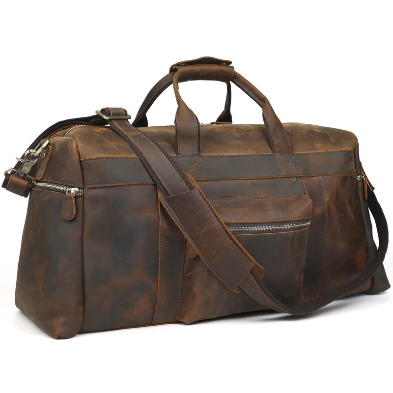 

TIDING Genuine Crazy Horse Leather Men Duffle Bag Large Capacity Handbag Shoulder Bag Cowhide Leather Travel Bag Crossbody Bag