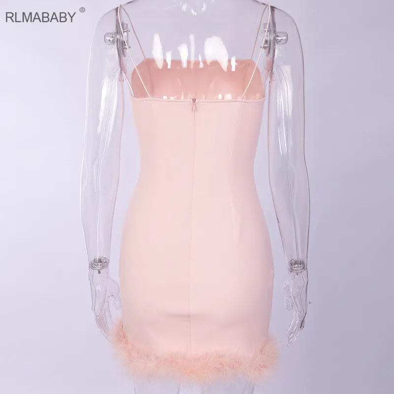 Rlmabaay сексуальное платье без бретелек с перьями в стиле пэчворк на тонких бретелях без рукавов с открытой спиной облегающее мини-платье летнее праздничное платье