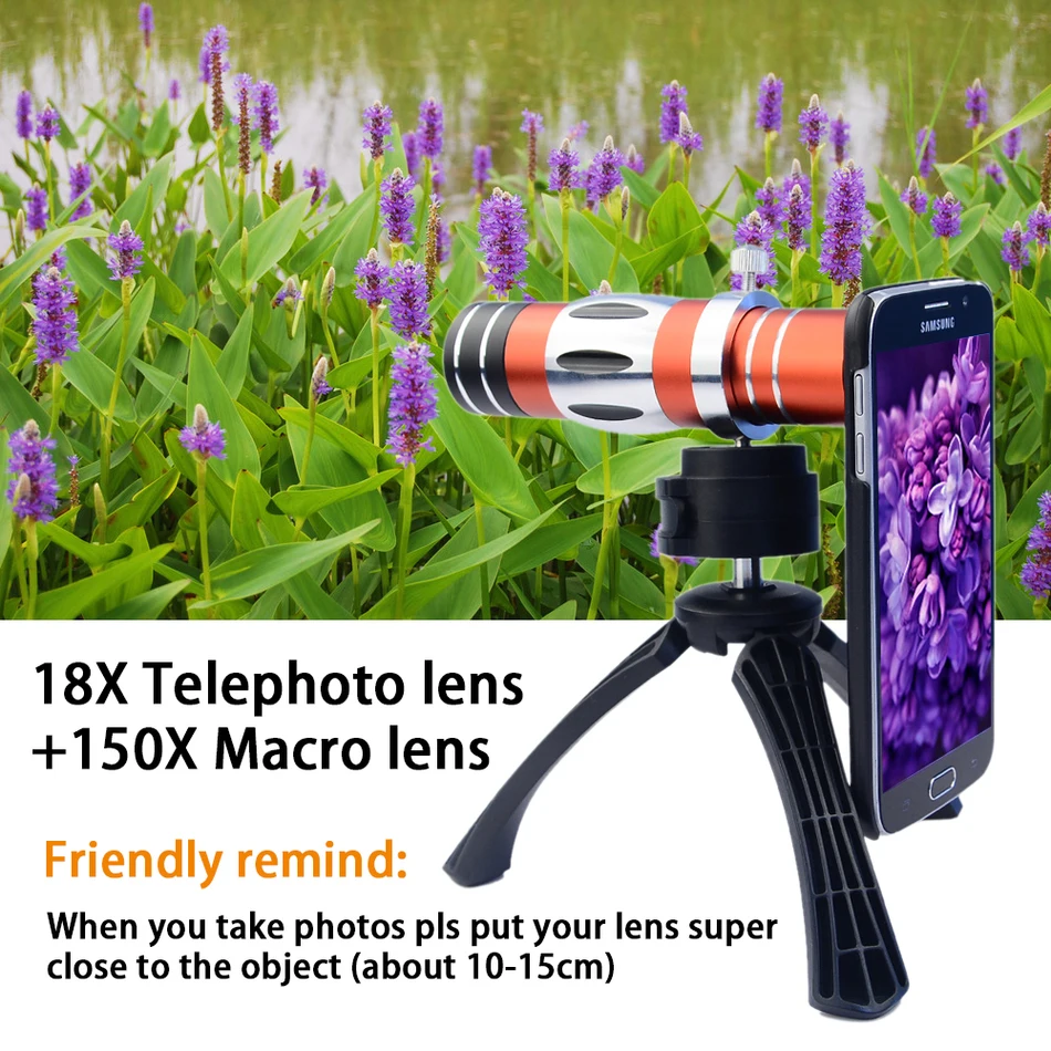 

2017 Phone Camera Lens Kit 18X Telescope Telephoto Lentes 150X zoom macro lenses For iPhone 6 6s 7 Plus 5 5s 4s 4 Cases Tripod